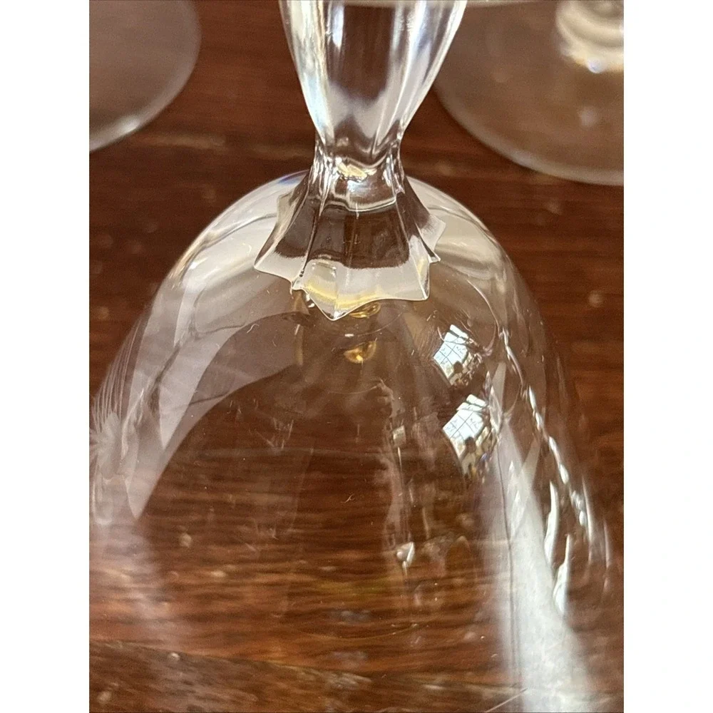 MCM Fostoria Glass Crystal Pine 10 oz Tall Water‎ Wine Goblet Glasses Set Of 6